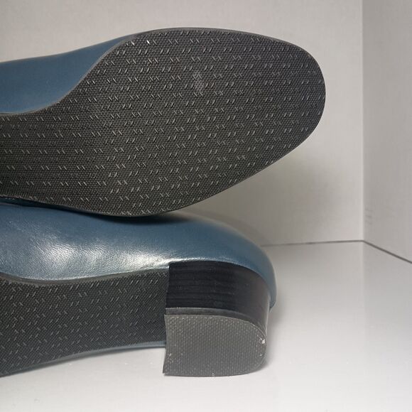 SAS Regina Made in Italy Leather Low Heel Pumps Blue 8W Wide Comfort Work Shoe - Picture 15 of 16